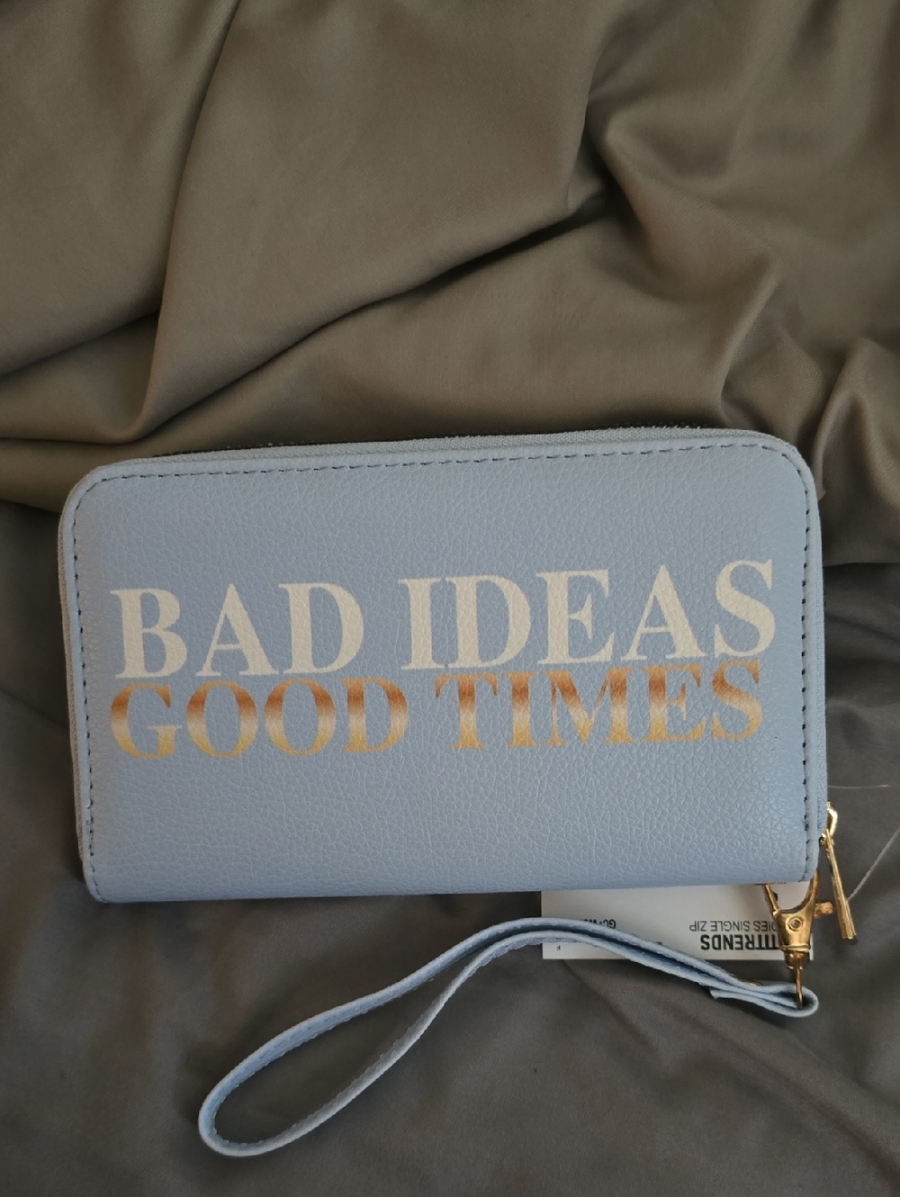 Light Blue 'Bad Ideas Good Times' Wristlet Clutch